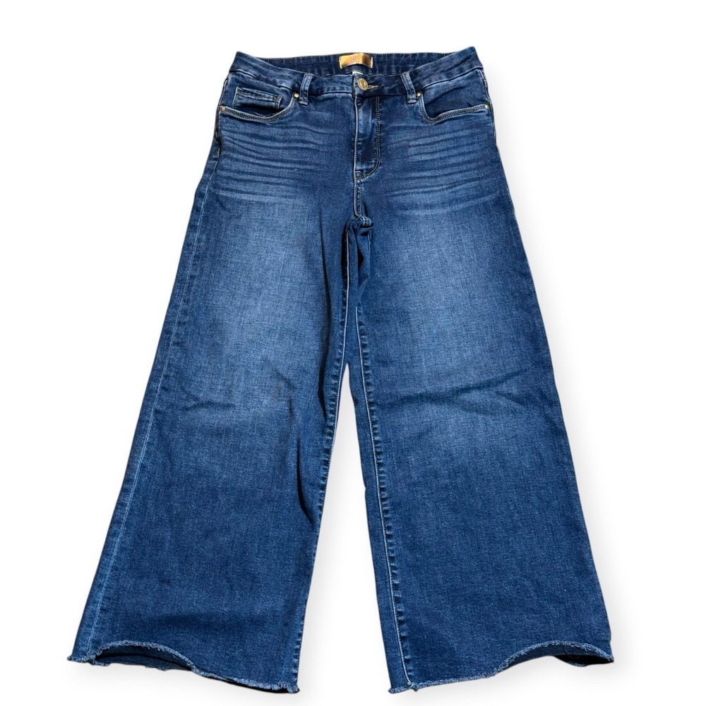 Kut from the Kloth Meg High Rise Wide Leg Raw Hem Blue Jeans Boho Size 6 - Picture 2 of 7
